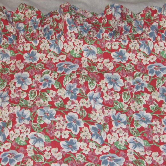 Vintage RALPH LAUREN FALMOUTH Queen Size RUFFLED FLAT SHEET Red Blue USA Cotton - Picture 2 of 5